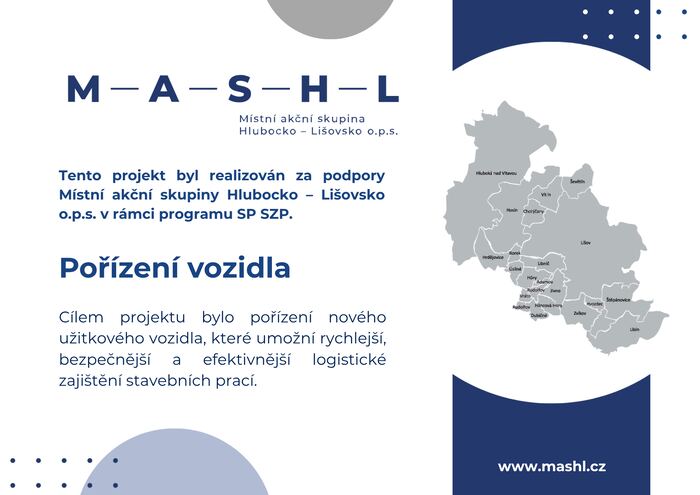 Cedule publicity MAS Hlubocko-Lišovsko — Pořízení vozidla